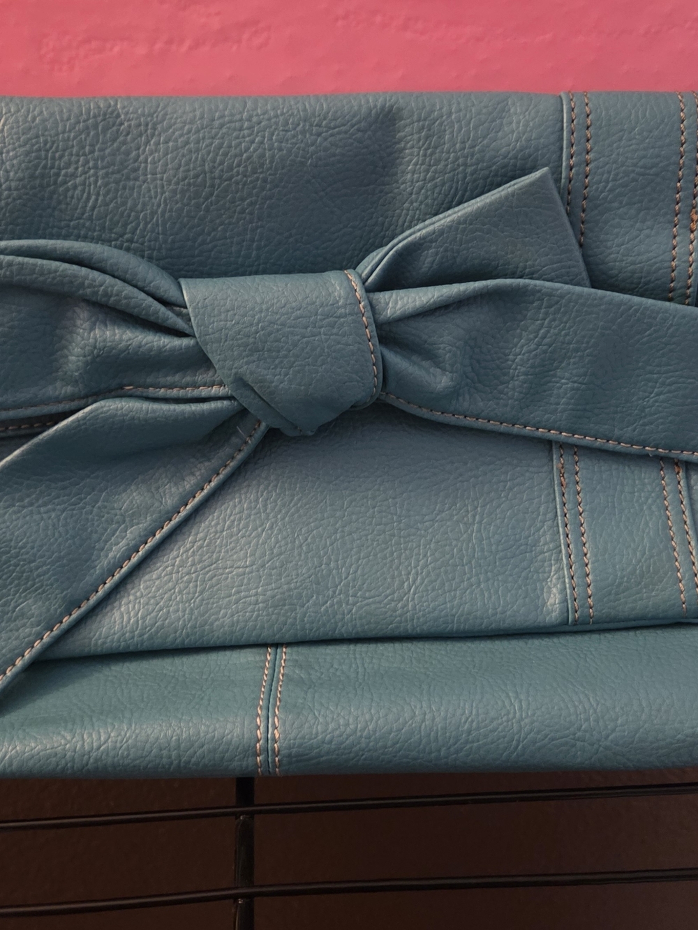 Teal Faux Leather Bow Accent Pillow Cover - Home Accents